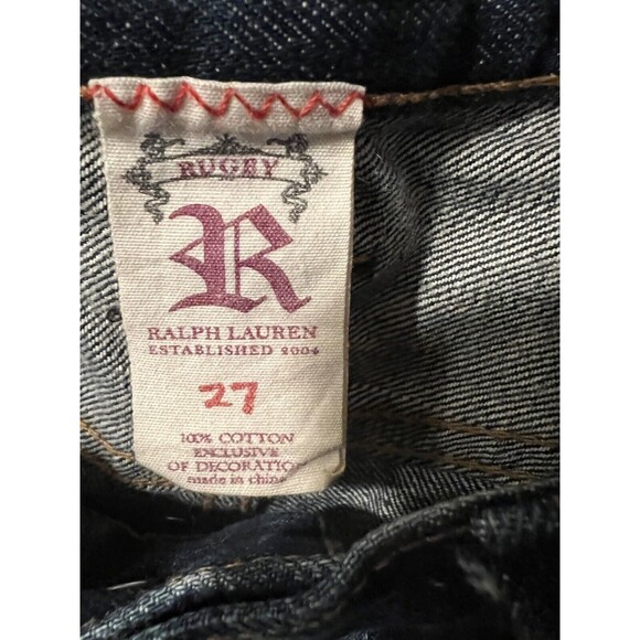 Rugby Ralph Lauren Jeans Womens Sz 27 Patch Work Destroyed Denim Bootcut Rare - Picture 6 of 10